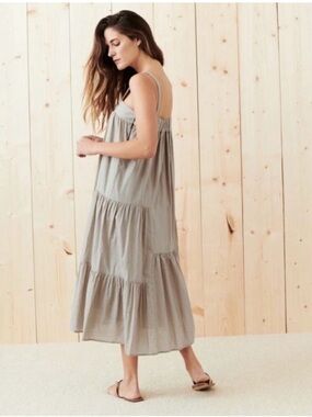 Jenni Kanye Tiered Cotton & Linen Midi Tan Sundress  in Size XS